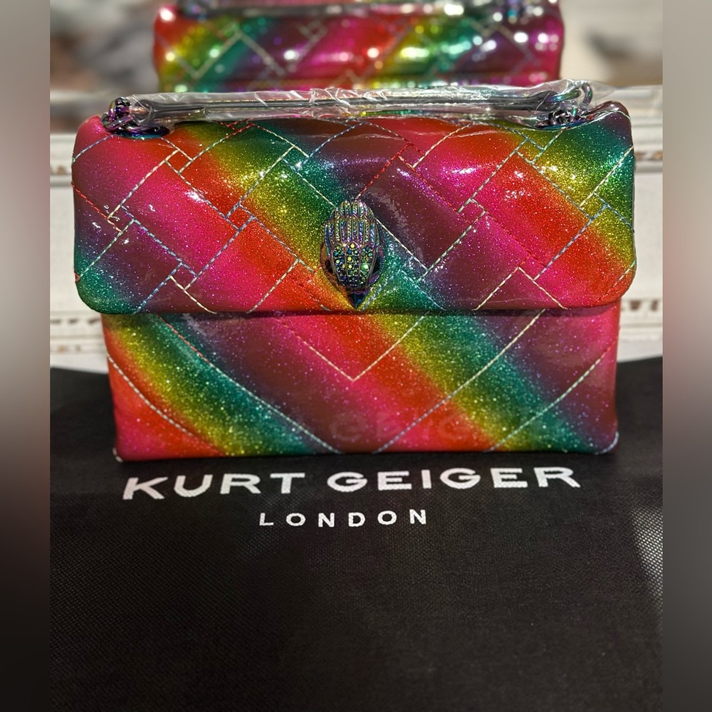 KURT GEIGER LONDON Kensington Medium Rainbow Glitter Quilted Crossbody
